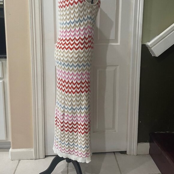 EMBELISHED CROCHET KNITTED BODYCON DRESS CAMILLE MULTICOLOR STRIPES Sz M TRENDY - Picture 12 of 16